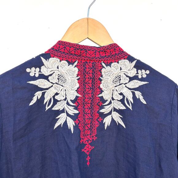 Johnny Was Camille Draped Navy Blue Floral Open Cardigan Duster Medium Boho - Picture 10 of 10